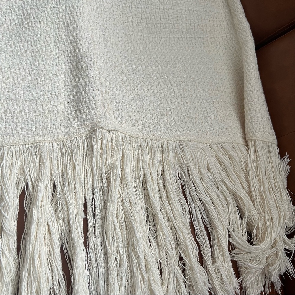 Zara L Maxi Off White Ivory Textured Weave Tweed Fringe Dress Blogger favorite - Picture 14 of 16